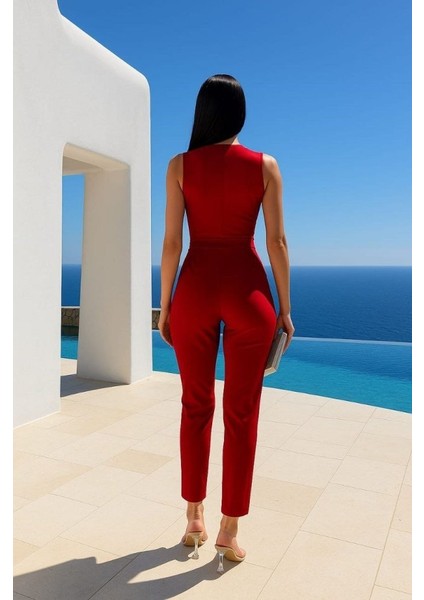 Kadın Kruvaze Yaka Dantel Güpür ve Kuşak Detay Tulum fiyatları