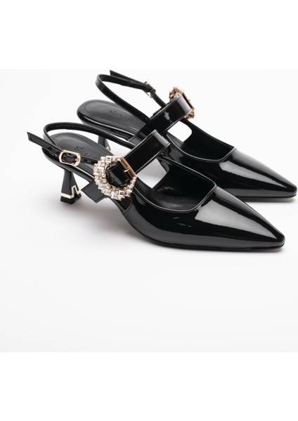 Sue Kısa Topuklu Taş Detaylı Rugan Stiletto