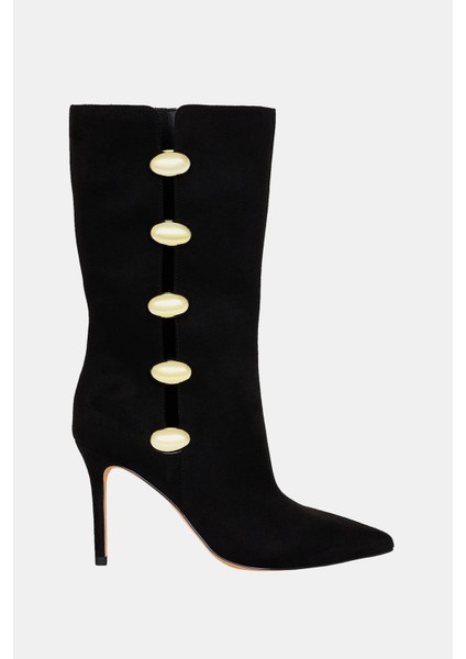 The Revival Ornamet Kadın Siyah Topuklu Çizme