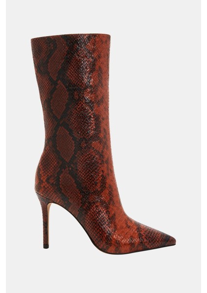 The Revival Kadın Kızıl Multi Yılan Desenli Topuklu Çizme