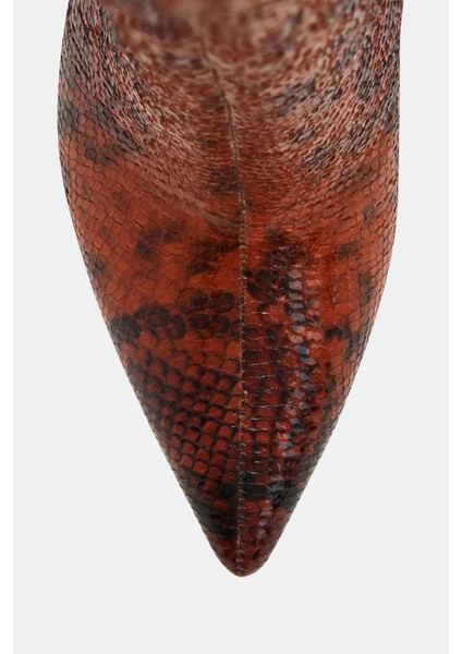 The Revival Kadın Kızıl Multi Yılan Desenli Topuklu Çizme modelleri