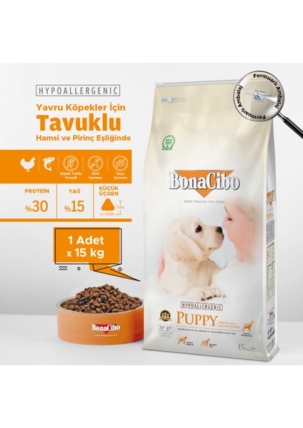 Puppy Dog Tavuklu Yavru Köpek Maması, 15 Kg, Tüm Irklar Için, Doğal, Şeker Içermez fiyatları