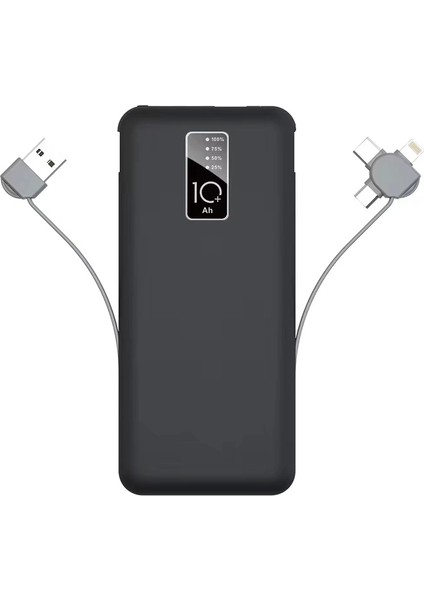 Pw-05 Hızlı Şarj Powerbank LED Göstergeli Micro Lightning Type-C Dahili Kablolu Taşınabilir Şarj Cihazı 10000MAH