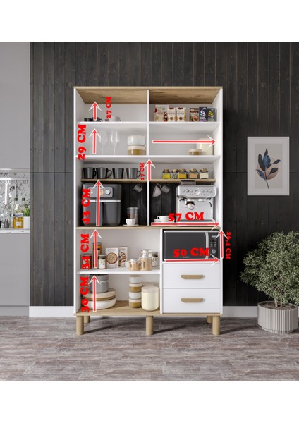 Sirius Kahve Köşesi 6 Kapaklı 2 Çekmeceli ve Çok Amaçlı Dolap Tamamı Mdf Beyaz Flora indirimleri