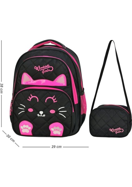 Jasmi̇nel Kedi̇ Kiz Desenli̇ Beslenmeli̇ Kiz Ilkokul Çanta
