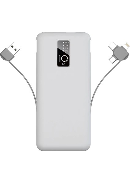 Pw-05 Hızlı Şarj Powerbank LED Göstergeli Micro Lightning Type-C Dahili Kablolu Taşınabilir Şarj Cihazı 10000MAH
