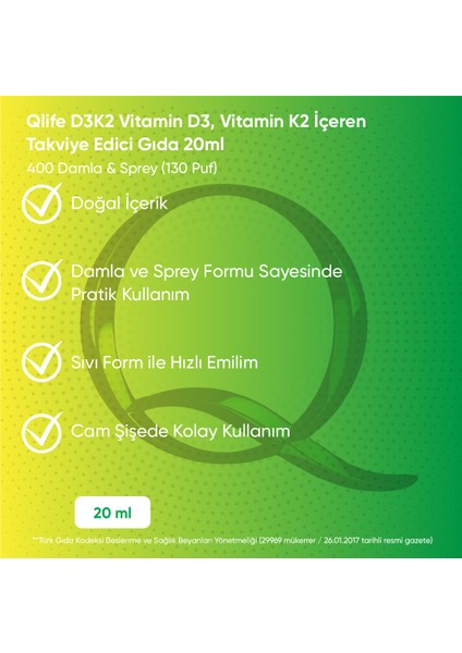 D3 ve K2 Vitamini Içeren Damla Takviye Edici Gıda fiyatları