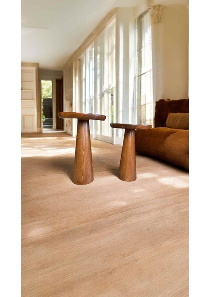 Açık Ceviz Renkli Ahşap 2’li Yan Sehpa Seti – Mantar Model