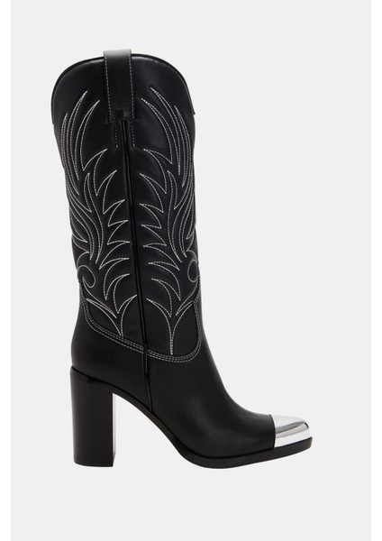 The Zaina Kadın Siyah Western Topuklu Çizme Softy Nappa Malzemeden 8 cm Topuklu