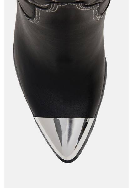 The Zaina Kadın Siyah Western Topuklu Çizme Softy Nappa Malzemeden 8 cm Topuklu modelleri