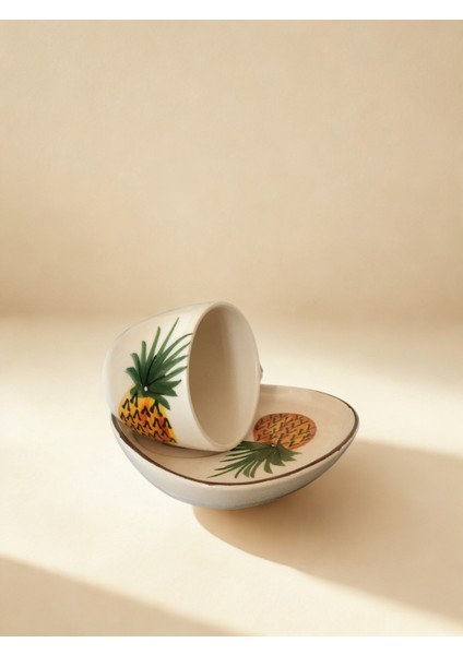 🍍 Ananas Desenli Seramik Kupa & Tabak Seti – Tropik Dokunuşlu El Boyaması modelleri