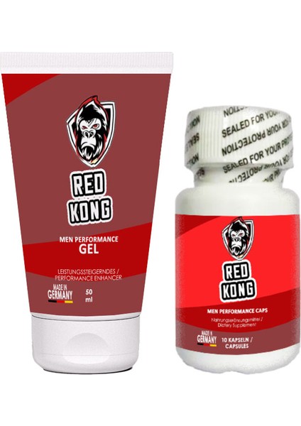 Red Kong Gel 1 Ad. 50 ml Sert Performansınıza Jel + Red Kong 10 Lu Kaps Yüksek Güç