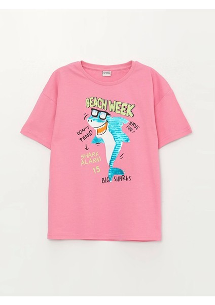 Lcw Kids Pembe Rahat Kalııp Bisiklet Yaka Çift Yönlü Payetli Erkek Çocuk Tişört fiyatları