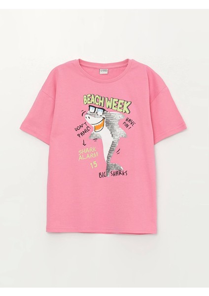 Lcw Kids Pembe Rahat Kalııp Bisiklet Yaka Çift Yönlü Payetli Erkek Çocuk Tişört modelleri