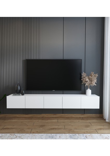 Subahome 200 cm Mdf 5 Kapaklı Dolaplı Minimalist Beyaz Duvara Monte Tv Ünitesi – Şık ve Fonksiyonel Tasarım fiyatları