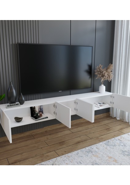 Subahome 200 cm Mdf 5 Kapaklı Dolaplı Minimalist Beyaz Duvara Monte Tv Ünitesi – Şık ve Fonksiyonel Tasarım modelleri