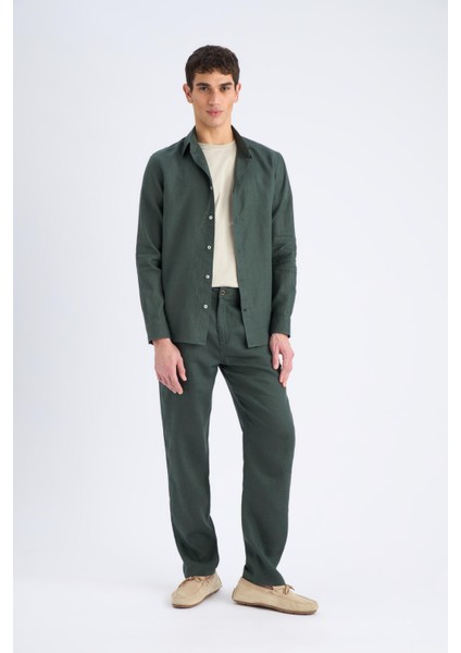 %100 Keten Relax Fit Rahat Kesim Düz Paça Yazlık Pantolon C1117AX25SP