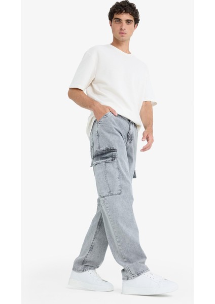 %100 Pamuk Relax Fit Rahat Kesim Kargo Cepli Geniş Paça Jean Pantolon D7263AX25SP modelleri