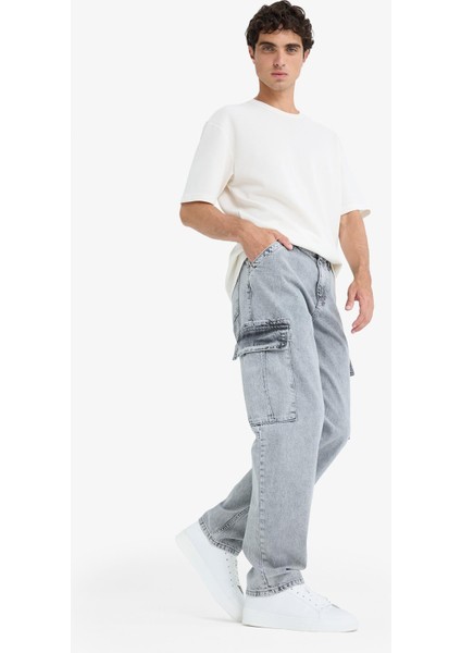 %100 Pamuk Relax Fit Rahat Kesim Kargo Cepli Geniş Paça Jean Pantolon D7263AX25SP fırsatları