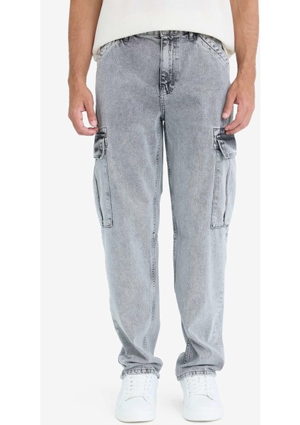 %100 Pamuk Relax Fit Rahat Kesim Kargo Cepli Geniş Paça Jean Pantolon D7263AX25SP indirimleri