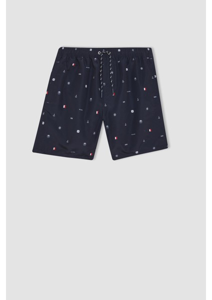 Regular Fit Desenli File Astarlı Kısa Boy Deniz Şortu M8328AZ24HS