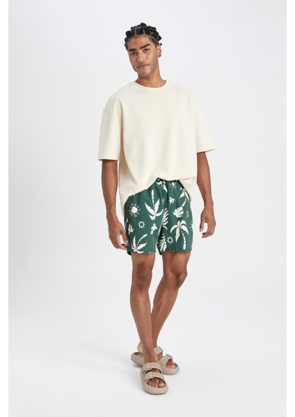 Regular Fit Desenli File Astarlı Kısa Boy Deniz Şortu D4517AX24HS