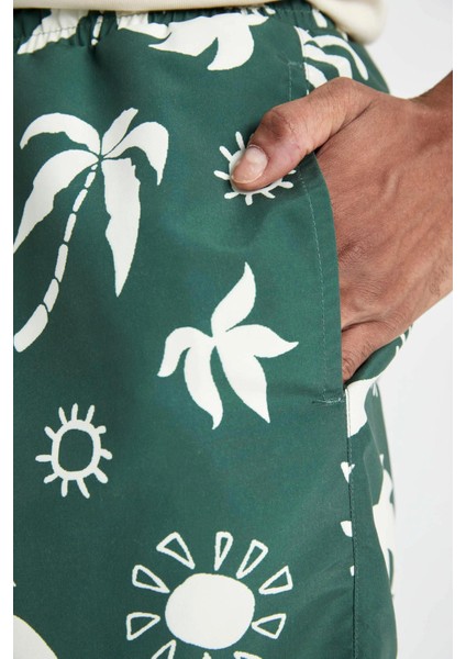 Regular Fit Desenli File Astarlı Kısa Boy Deniz Şortu D4517AX24HS