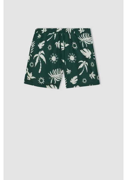 Regular Fit Desenli File Astarlı Kısa Boy Deniz Şortu D4517AX24HS