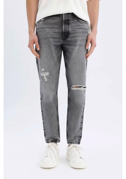 %100 Pamuk 90's Slim Fit Dar Kalıp Yüksek Bel Dar Paça Yırtık Detaylı Jean Pantolon C9829AX24SM fırsatları