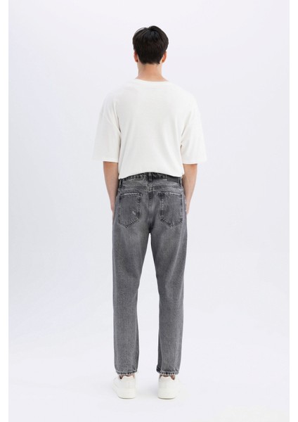 %100 Pamuk 90's Slim Fit Dar Kalıp Yüksek Bel Dar Paça Yırtık Detaylı Jean Pantolon C9829AX24SM