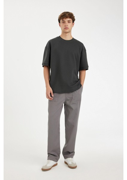 %100 Pamuk Yazlık Jogger Pantolon Wide Leg Bol Rahat Kesim Paraşüt Beli Bağcıklı Geniş Bol Paça C9159AX24AU
