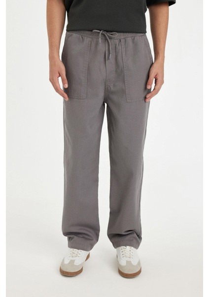 %100 Pamuk Yazlık Jogger Pantolon Wide Leg Bol Rahat Kesim Paraşüt Beli Bağcıklı Geniş Bol Paça C9159AX24AU fırsatları