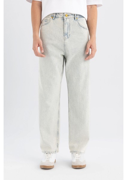 %100 Pamuk Baggy Fit Geniş Kalıp Normal Bel Geniş Paça Jean Pantolon D6468AX24AU fırsatları
