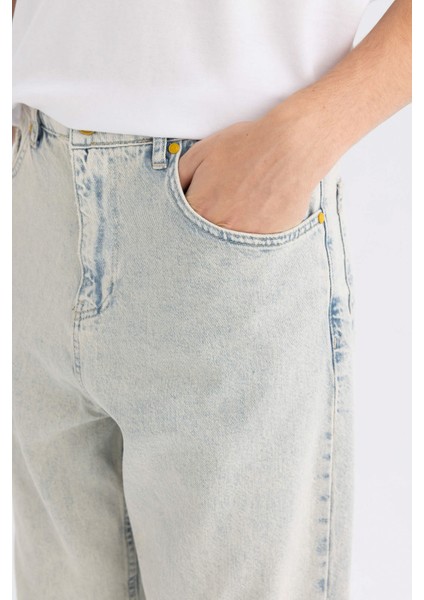 %100 Pamuk Baggy Fit Geniş Kalıp Normal Bel Geniş Paça Jean Pantolon D6468AX24AU indirimleri