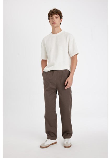 %100 Pamuk Yazlık Jogger Pantolon Wide Leg Bol Rahat Kesim Paraşüt Beli Bağcıklı Geniş Bol Paça C9159AX24AU
