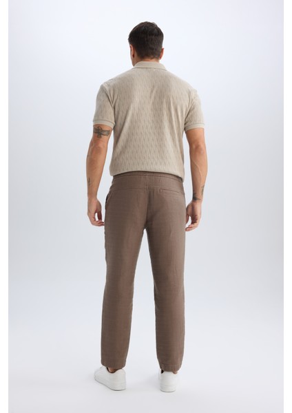 %100 Pamuk Yazlık Jogger Pantolon Regular Fit Normal Kesim Keten Görünümlü Düz Paça Cepli B4138AX25SP