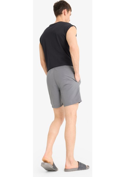 Regular Fit Kısa Boy Cepli File Astarlı Beli Bağcıklı Düz Hafif Kumaş Deniz Şortu E5133AXNS