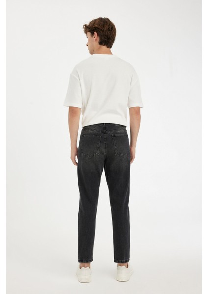 %100 Pamuk 90's Slim Fit Dar Kalıp Yüksek Bel Dar Paça Siyah Jean Pantolon D6612AX24AU