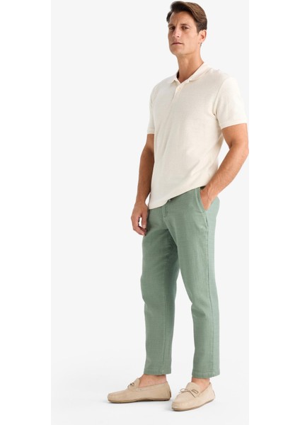 %100 Pamuk Yazlık Jogger Pantolon Regular Fit Normal Kesim Keten Görünümlü Düz Paça Cepli B4138AX25SP