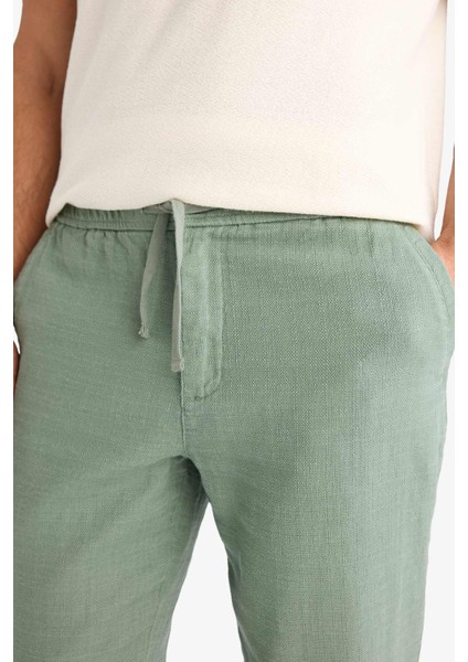 %100 Pamuk Yazlık Jogger Pantolon Regular Fit Normal Kesim Keten Görünümlü Düz Paça Cepli B4138AX25SP