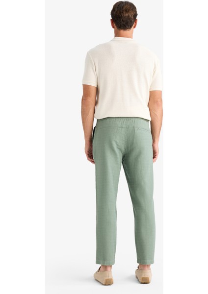 %100 Pamuk Yazlık Jogger Pantolon Regular Fit Normal Kesim Keten Görünümlü Düz Paça Cepli B4138AX25SP