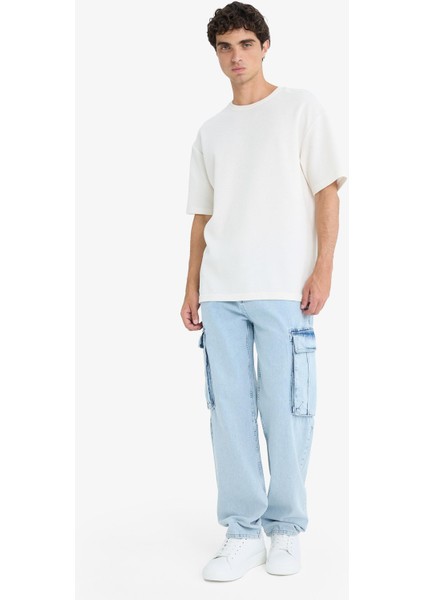 %100 Pamuk Relax Fit Rahat Kesim Geniş Paça Kargo Cepli Jean Pantolon D7274AX25SP