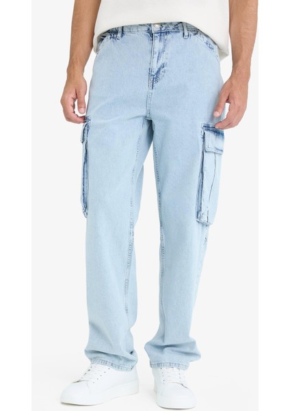 %100 Pamuk Relax Fit Rahat Kesim Geniş Paça Kargo Cepli Jean Pantolon D7274AX25SP