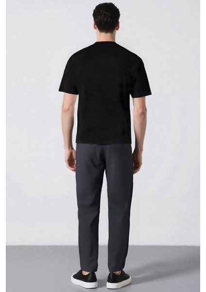 %100 Pamuk Keten Görünümlü Pantolon Beli Lastikli Slim Fit Dar Kesim Cepli Düz Paça