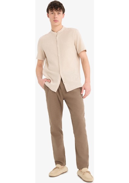 %100 Pamuk Keten Görünümlü Pantolon Beli Lastikli Slim Fit Dar Kesim Cepli Düz Paça D2671AX25SM fiyatları