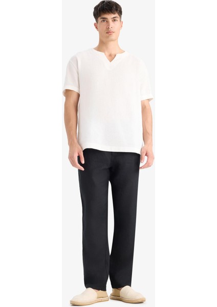 %100 Keten Relax Fit Rahat Kesim Düz Paça Yazlık Pantolon C1117AX25SP fırsatları