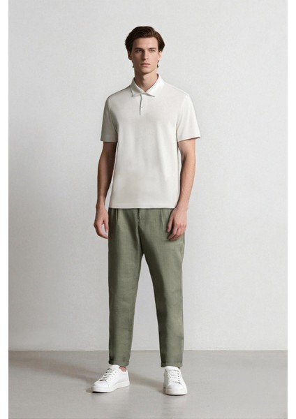 %100 Keten Normal Kesim Crop Duble Paça Yazlık Kumaş Pantolon C1826AX25SM