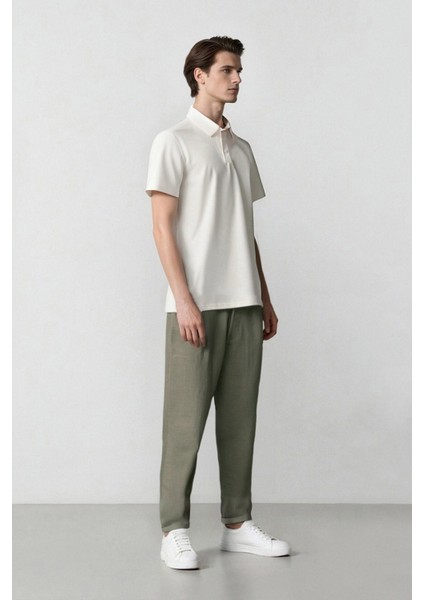 %100 Keten Normal Kesim Crop Duble Paça Yazlık Kumaş Pantolon C1826AX25SM modelleri