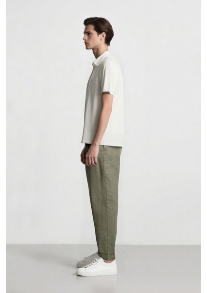 %100 Keten Normal Kesim Crop Duble Paça Yazlık Kumaş Pantolon C1826AX25SM fırsatları