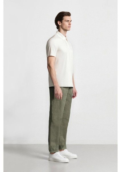 %100 Keten Normal Kesim Crop Duble Paça Yazlık Kumaş Pantolon C1826AX25SM indirimleri